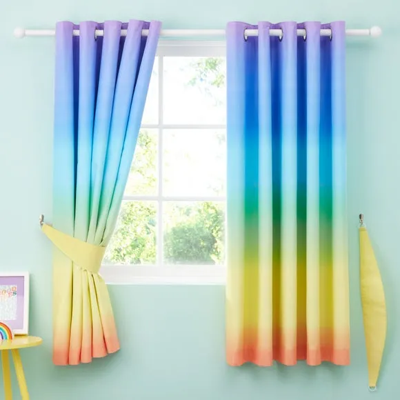 Eyelet Curtains with Blackout - Rainbow, Polycotton