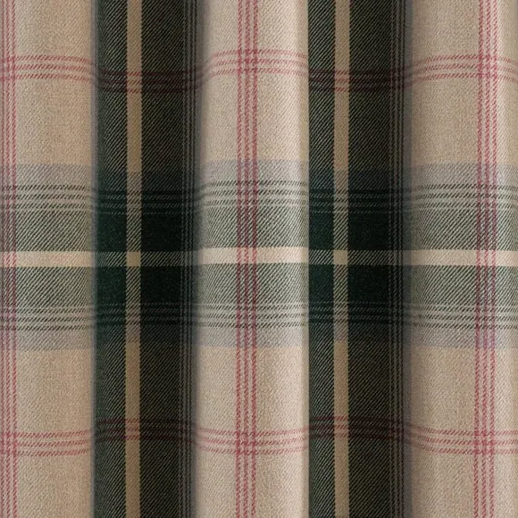 Eyelet Curtains with Check Pattern - Green