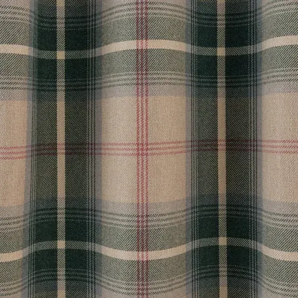 Eyelet Curtains with Check Pattern - Green