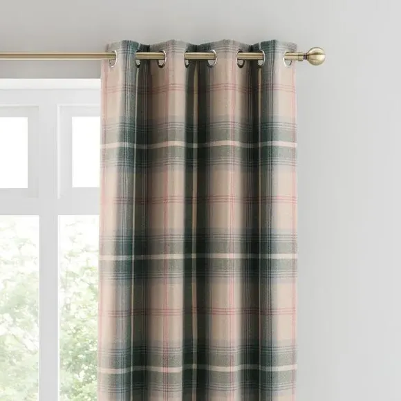 Eyelet Curtains with Check Pattern - Green image