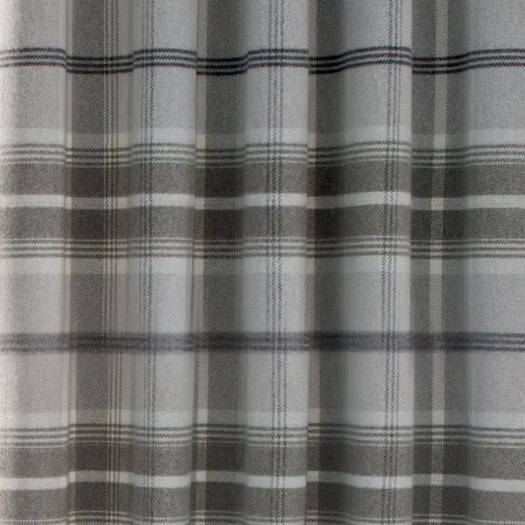 Eyelet Curtains with Check Pattern - Grey