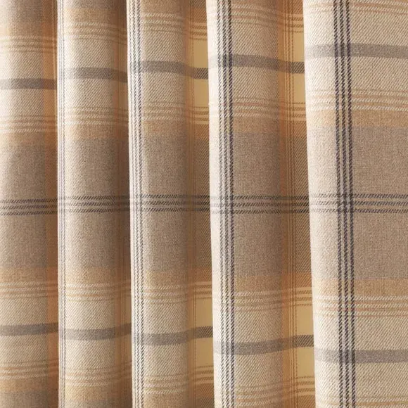 Eyelet Curtains with Check Pattern - Ochre
