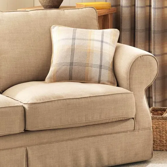 Eyelet Curtains with Check Pattern - Ochre
