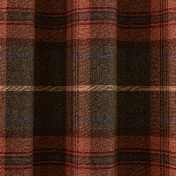 Eyelet Curtains with Check Pattern - Orange