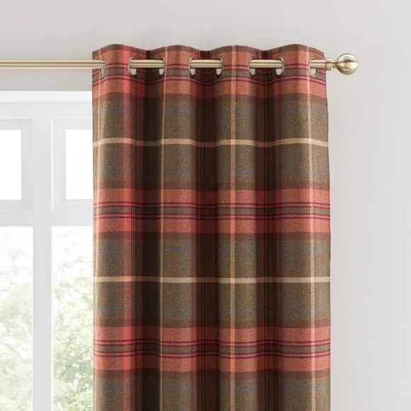 Eyelet Curtains with Check Pattern - Orange