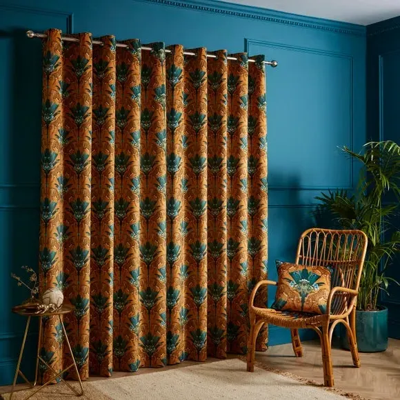 Eyelet Curtains with Cheetah Print - Gold, Polyester