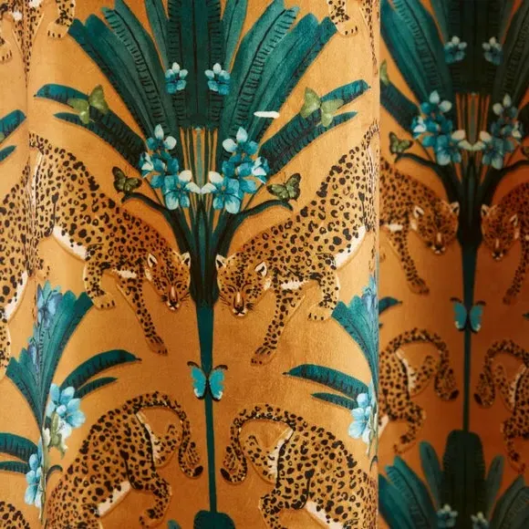 Eyelet Curtains with Cheetah Print - Gold, Polyester