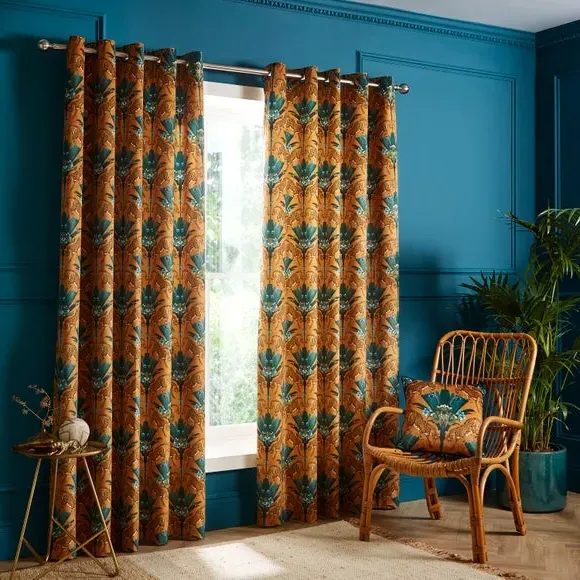 Eyelet Curtains with Cheetah Print - Gold, Polyester