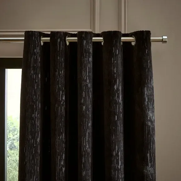 Eyelet Curtains with Cut Velvet - Black, Velvet image