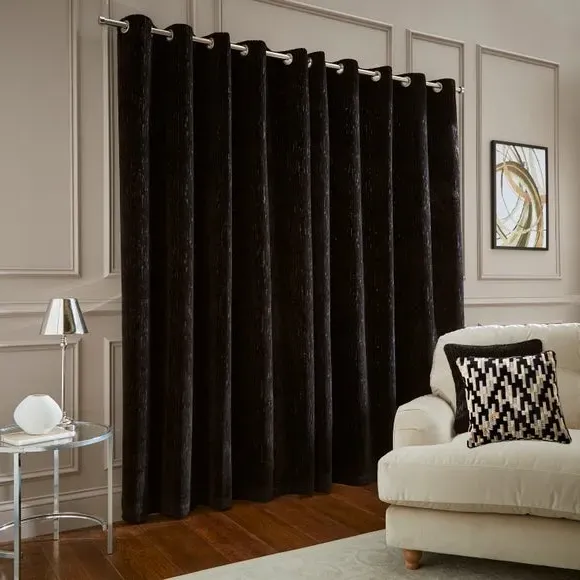 Eyelet Curtains with Cut Velvet - Black, Velvet