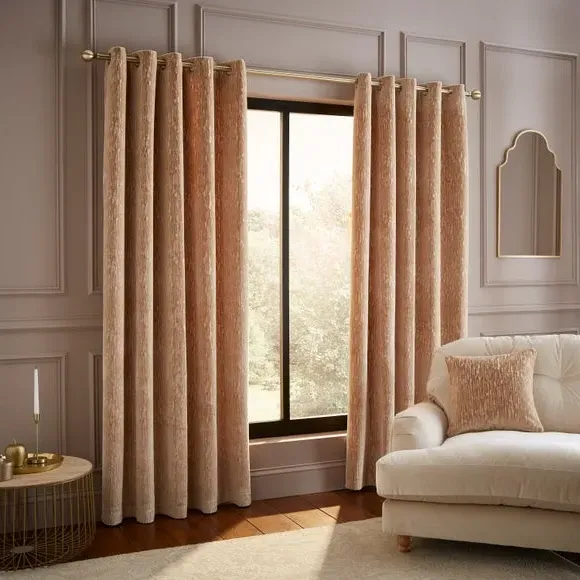 Eyelet Curtains with Cut Velvet - Champagne, Velvet
