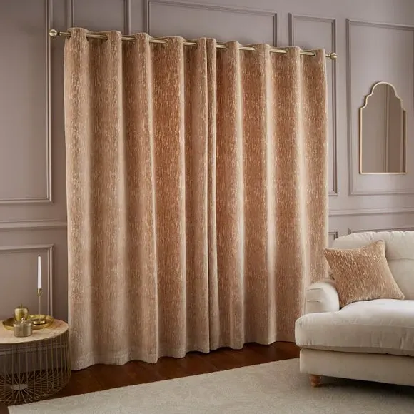 Eyelet Curtains with Cut Velvet - Champagne, Velvet