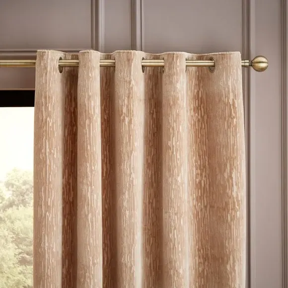 Eyelet Curtains with Cut Velvet - Champagne, Velvet