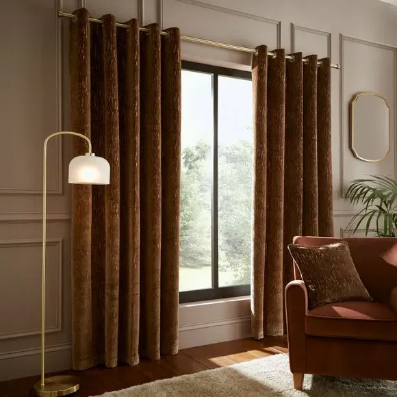 Eyelet Curtains with Cut Velvet - Chocolate, Velvet