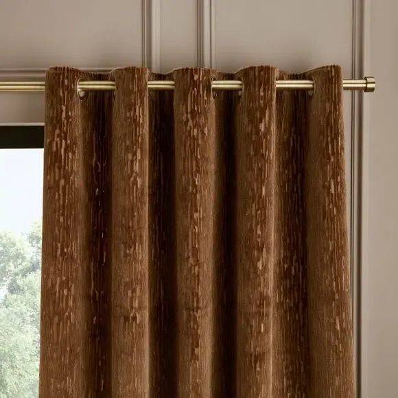 Eyelet Curtains with Cut Velvet - Chocolate, Velvet