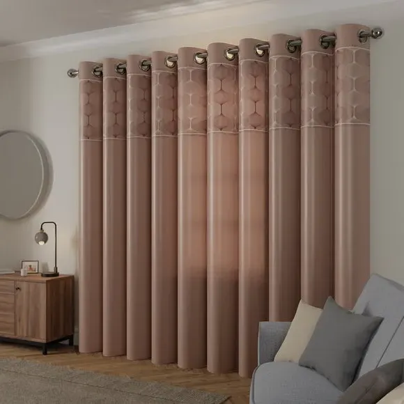 Eyelet Curtains with Embroidered Border - Bronze