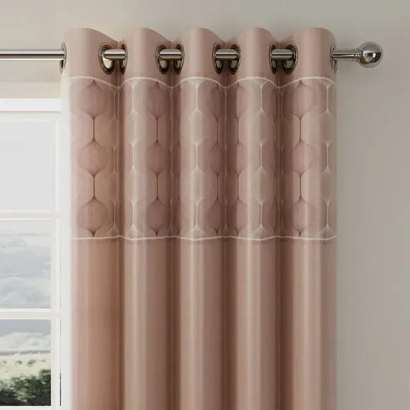 Eyelet Curtains with Embroidered Border - Bronze
