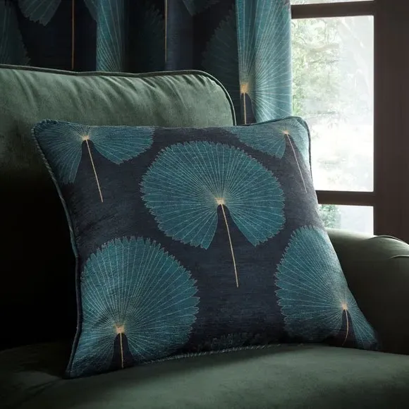 Eyelet Curtains with Fan Design - Green, Chenille