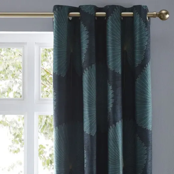 Eyelet Curtains with Fan Design - Green, Chenille