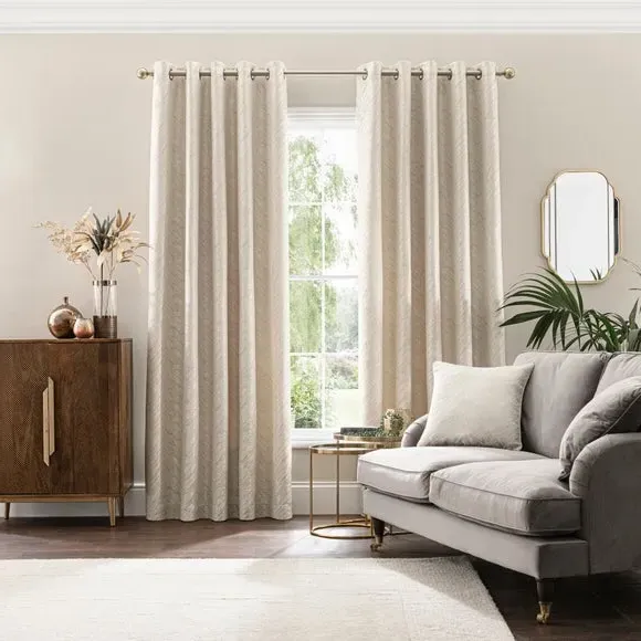 Eyelet Curtains with Feather Design - Natural