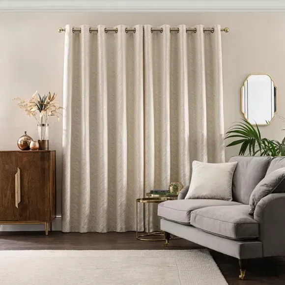 Eyelet Curtains with Feather Design - Natural