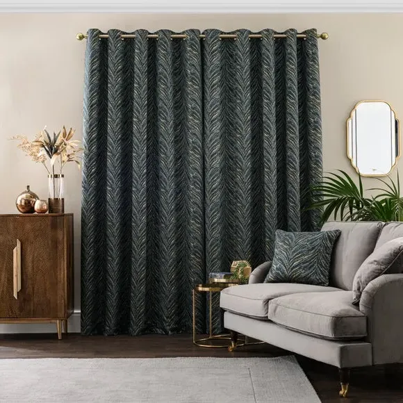Eyelet Curtains with Feather Design - Peacock