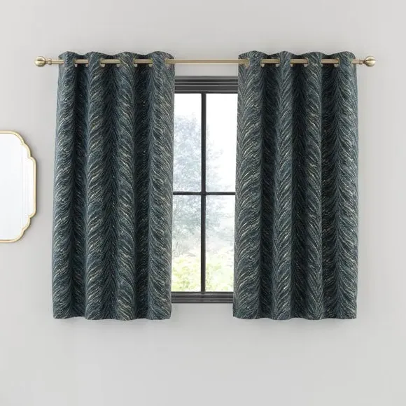 Eyelet Curtains with Feather Design - Peacock