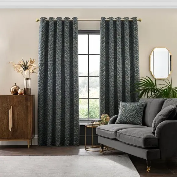 Eyelet Curtains with Feather Design - Peacock