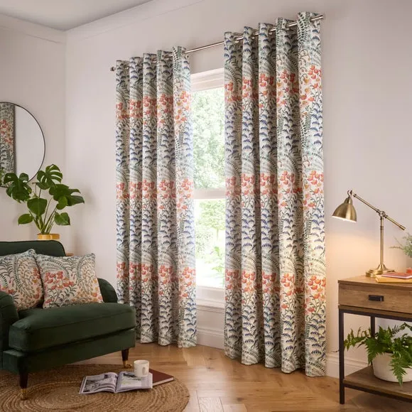 Eyelet Curtains with Floral Design - Orange