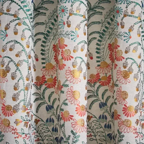 Eyelet Curtains with Floral Design - Orange