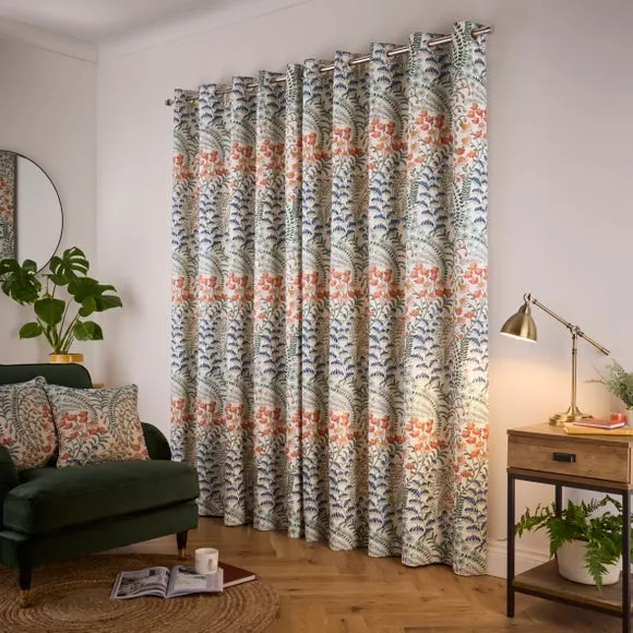 Eyelet Curtains with Floral Design - Orange