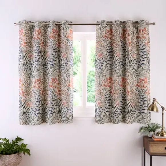 Eyelet Curtains with Floral Design - Orange