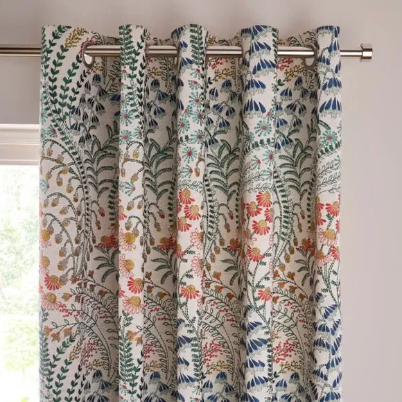 Eyelet Curtains with Floral Design - Orange