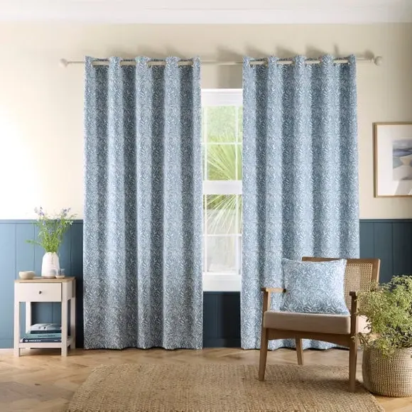 Eyelet Curtains with Floral Pattern - Blue