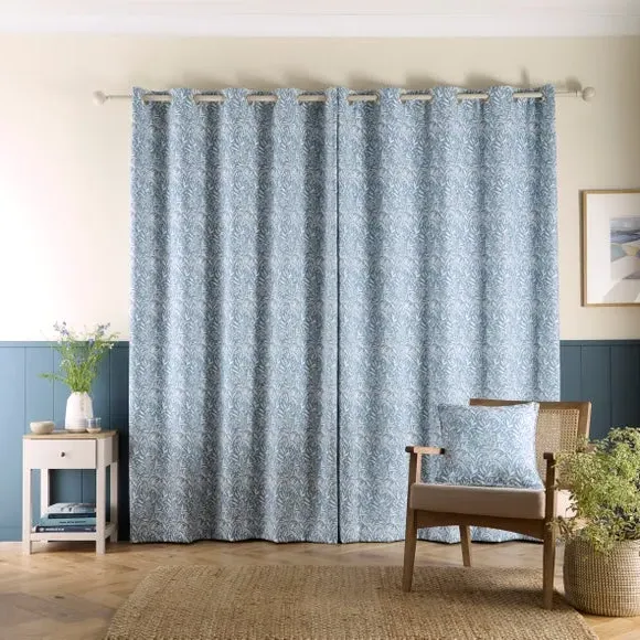 Eyelet Curtains with Floral Pattern - Blue