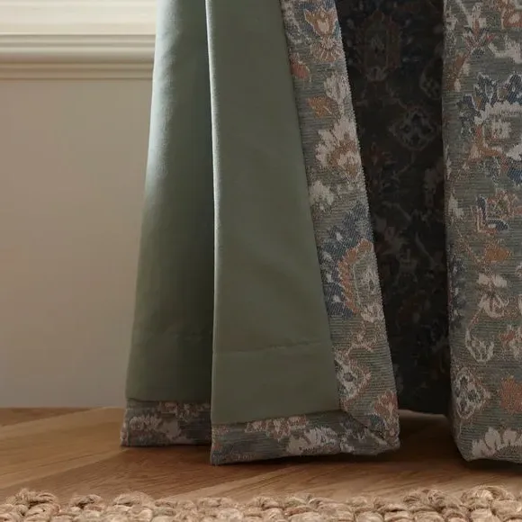 Eyelet Curtains with Floral Pattern - Blue, Chenille
