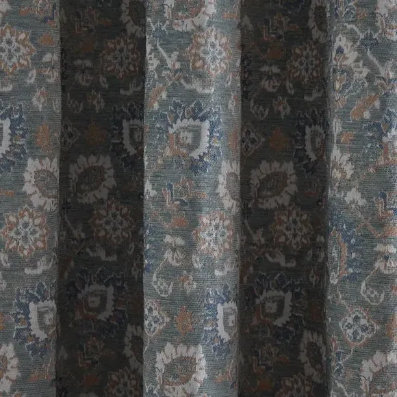 Eyelet Curtains with Floral Pattern - Blue, Chenille