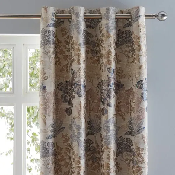 Eyelet Curtains with Floral Pattern - Blue, Jacquard image