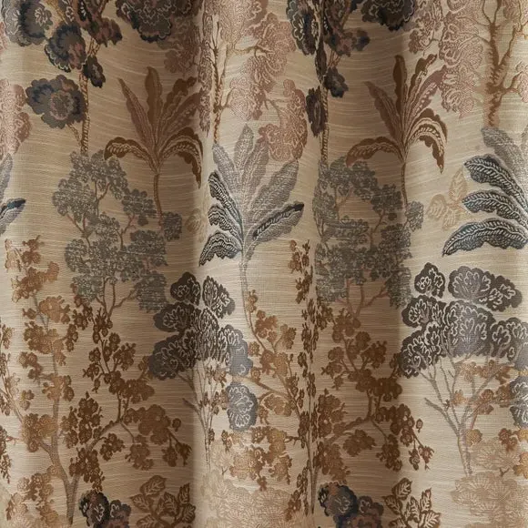 Eyelet Curtains with Floral Pattern - Blue, Jacquard