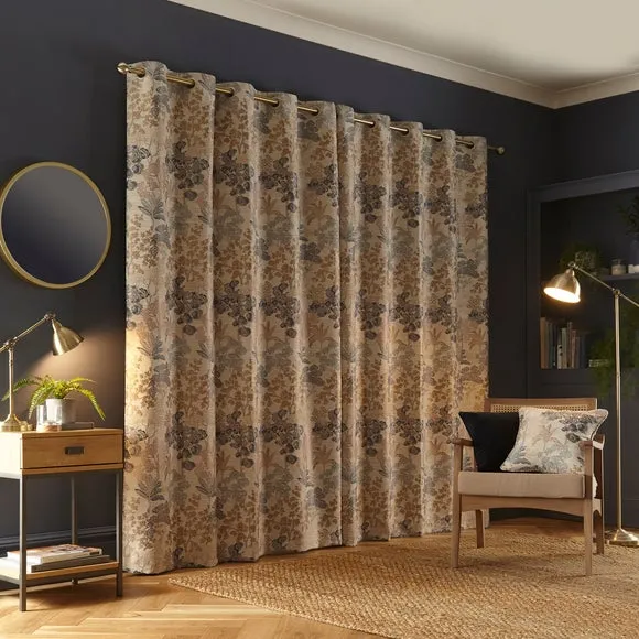 Eyelet Curtains with Floral Pattern - Blue, Jacquard