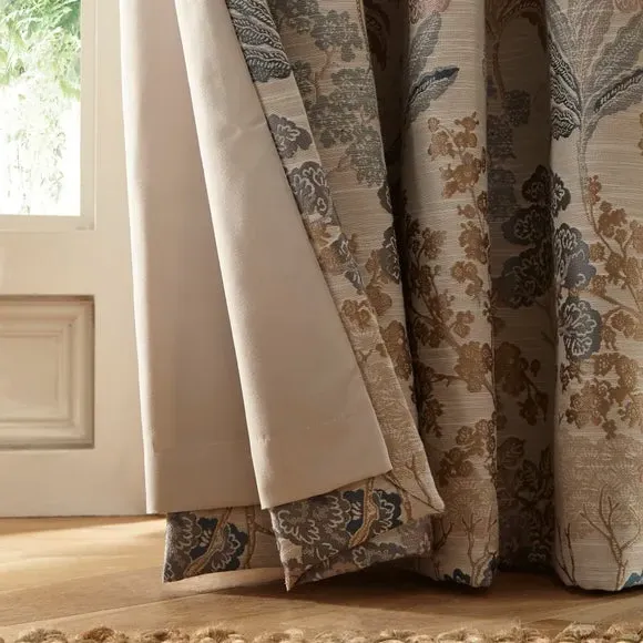 Eyelet Curtains with Floral Pattern - Blue, Jacquard