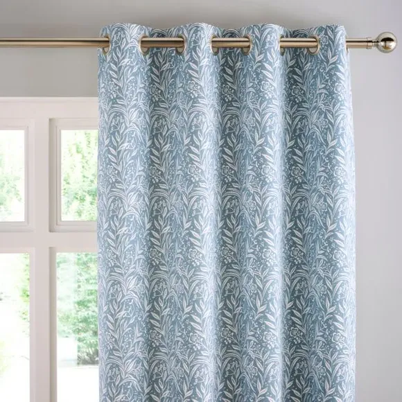 Eyelet Curtains with Floral Pattern - Blue image