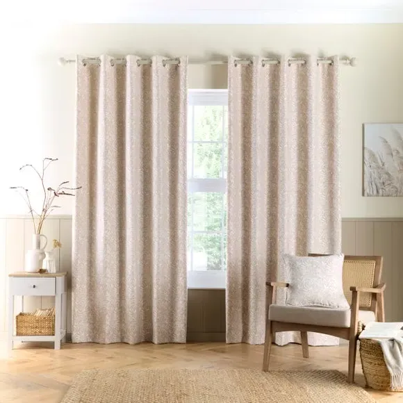Eyelet Curtains with Floral Pattern - Natural
