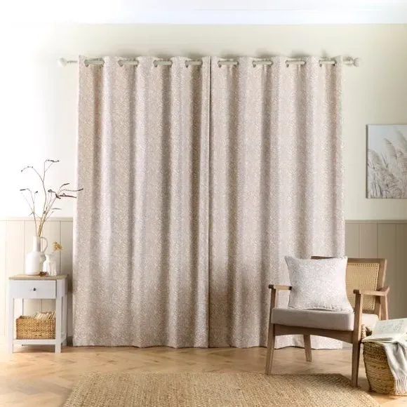 Eyelet Curtains with Floral Pattern - Natural