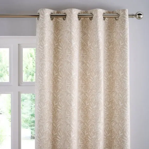 Eyelet Curtains with Floral Pattern - Natural