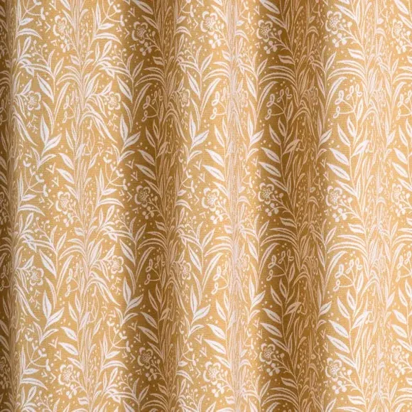 Eyelet Curtains with Floral Pattern - Ochre