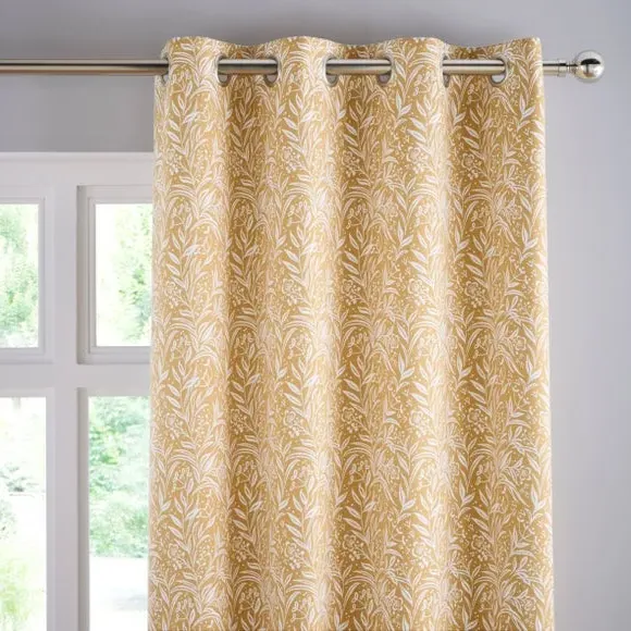 Eyelet Curtains with Floral Pattern - Ochre