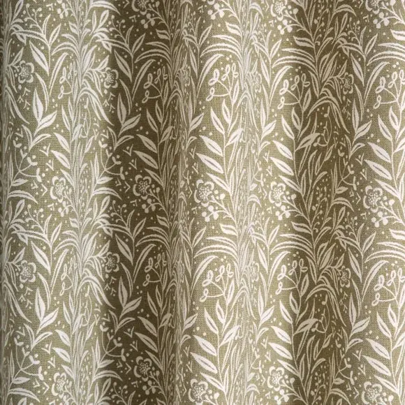 Eyelet Curtains with Floral Pattern - Olive