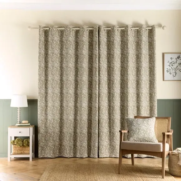 Eyelet Curtains with Floral Pattern - Olive