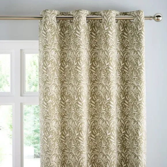 Eyelet Curtains with Floral Pattern - Olive